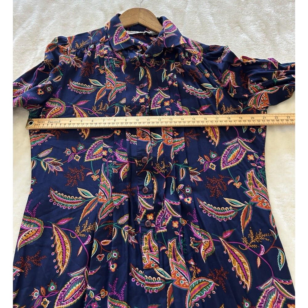 Schrader Sport NY Dress SZ 12 Button Navy Floral Boho Modest Chic Retro Vintage - Picture 7 of 11